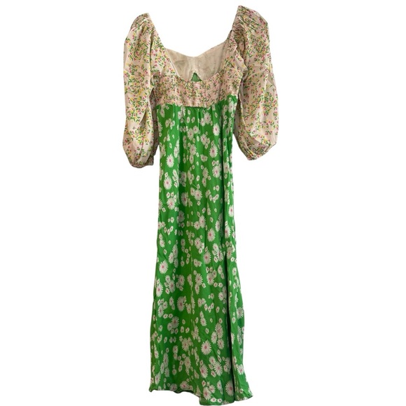 Rixo for Target Green Daisy Long Sleeve Swing Dress Size 4 Retro Puff Sleeve - Picture 6 of 12